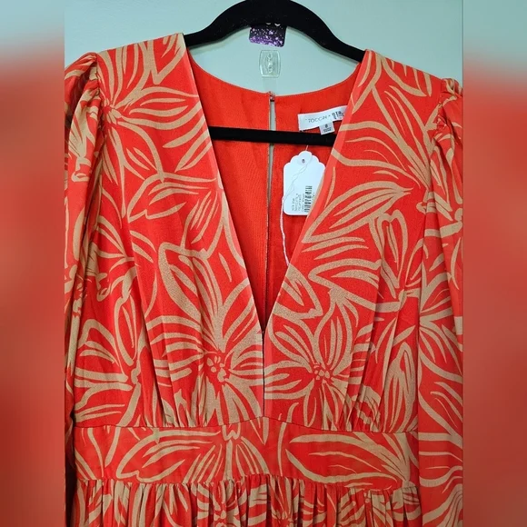 TOCCIN x RTR Women's Long-Sleeve V-Neck Printed Maxi Dress, Orange Tan Floral, 8 - Picture 10 of 17